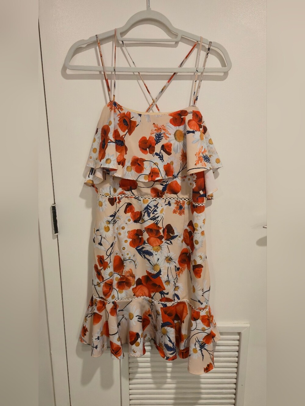 NSR Cream and Orange Floral Sundress with Spaghetti Straps